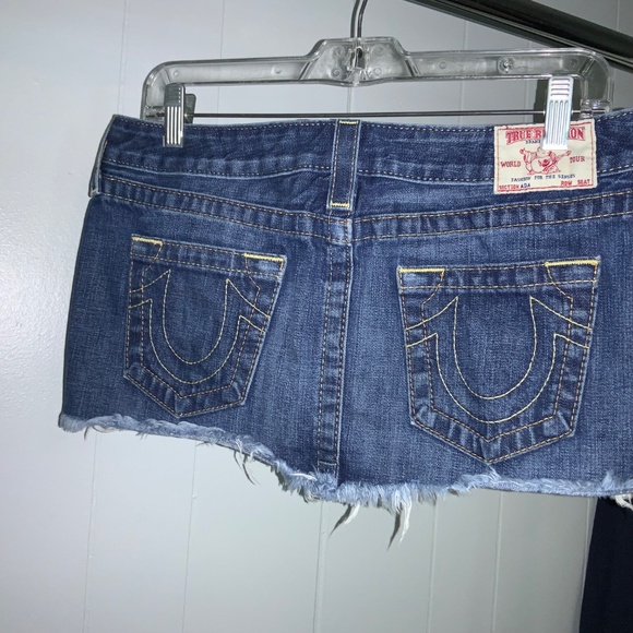 True Religion lace up denim mini Sz 28 raw hem vintage - Picture 2 of 4